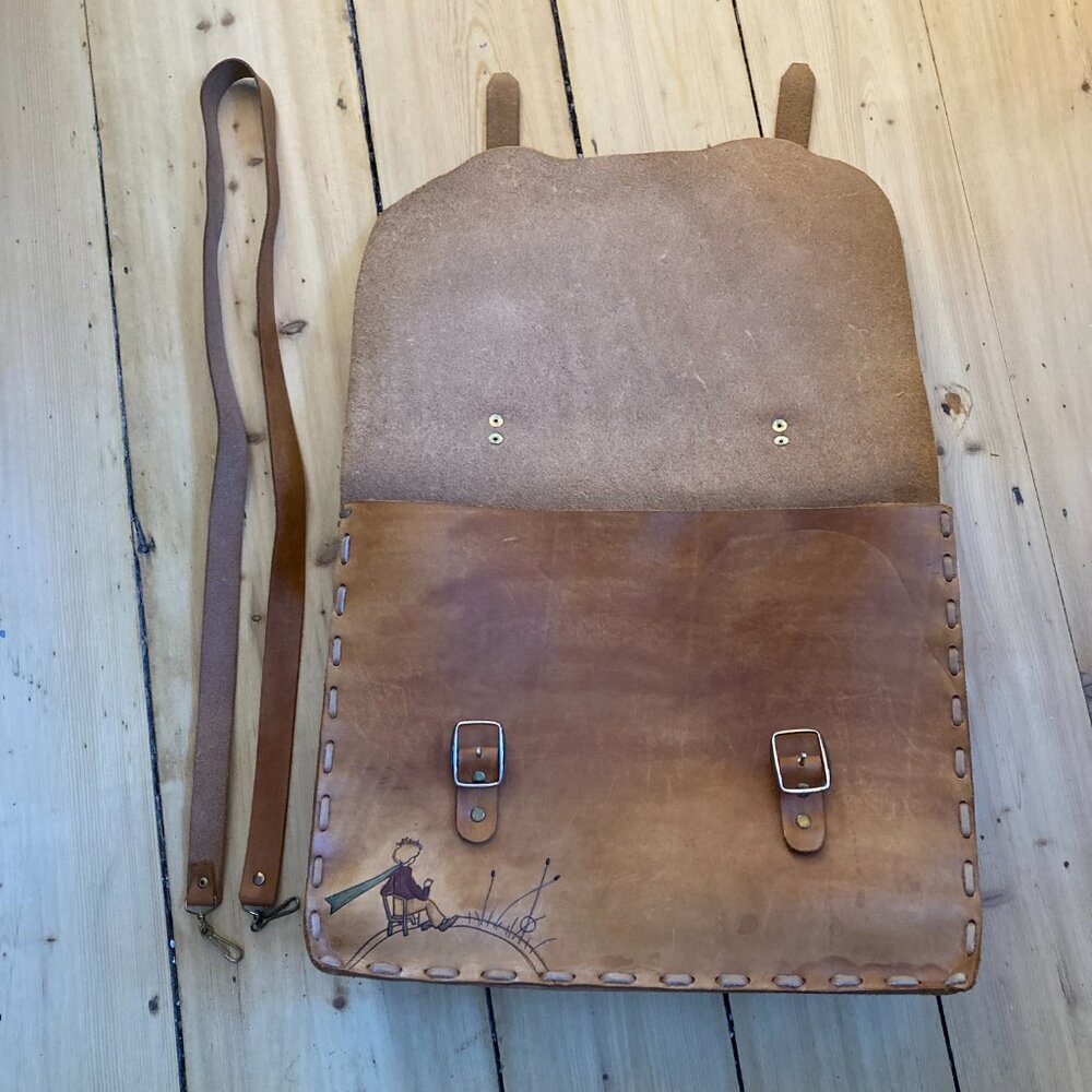 "The little prince" student tan  leather school bag handmade - Picture 13 of 16